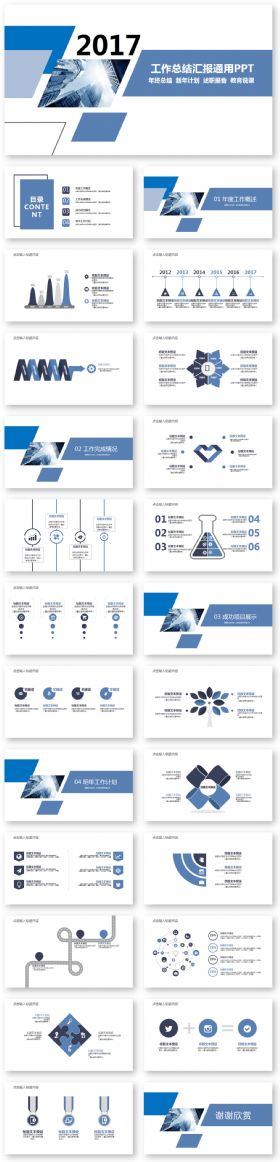 蓝色简约年终总结ppt模板