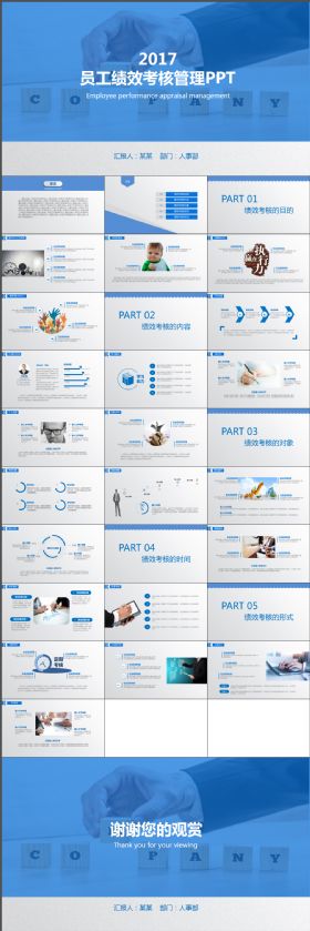 大气简约商务员工绩效考核管理蓝色PPT