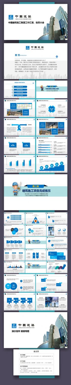 【计划总结】建筑施工单位工作PPT动态模板