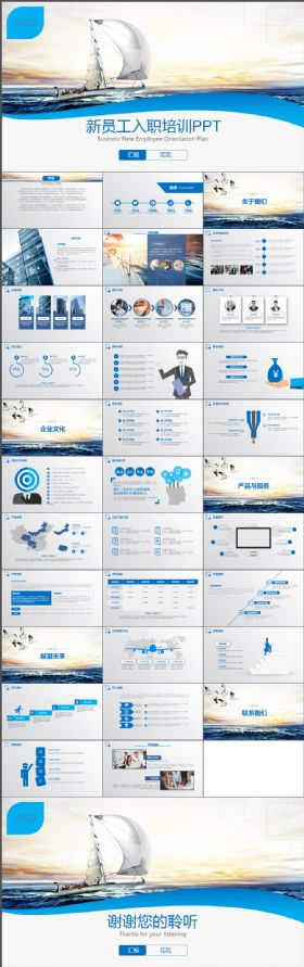 内容完整大气扬帆起航通用商务新员工入职培训PPT模板