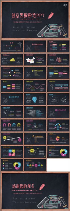 简约大气创意手绘黑板粉笔 商务 个人会议通用PPT模板