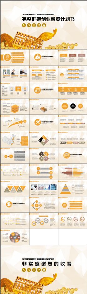 高端简约大气框架完整的金色创业融资商业计划书PPT图片下载