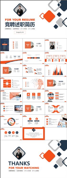 稳重大气高端实用竞聘述职简历面试个人简介橙色PPT模版