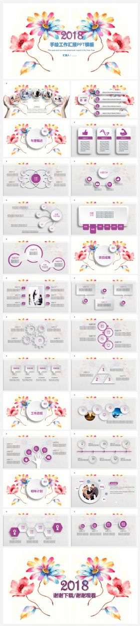 精美复古手绘花卉通用ppt模板