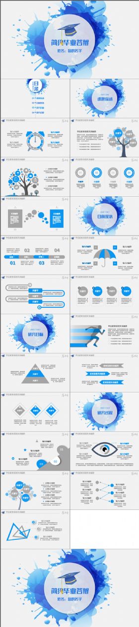 创意水墨蓝色大气毕业论文答辩学术报告开题报告PPT模板