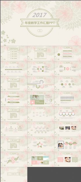 复古花朵年度教学工作汇报ppt模板