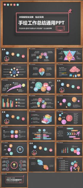 简约黑板风商务手绘工作总结PPT模板