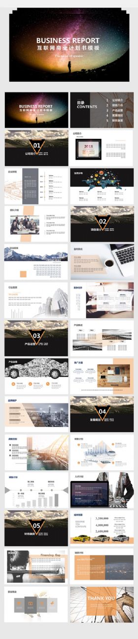 橙灰色大气扁平高端商业计划书动态PPT模板