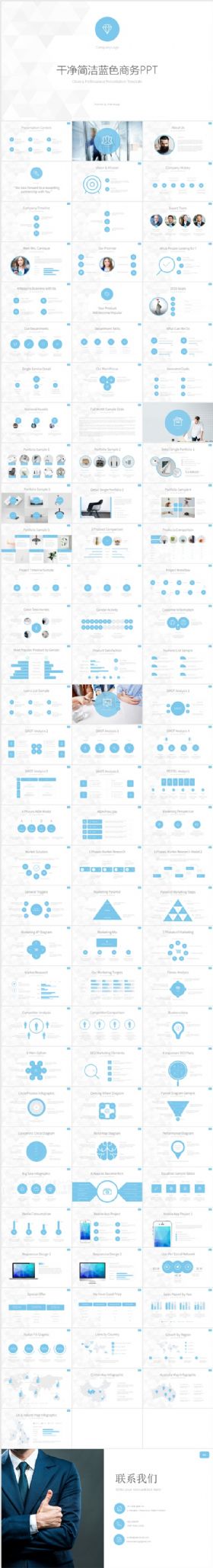 简洁蓝色企业介绍计划总结商务PPT模板