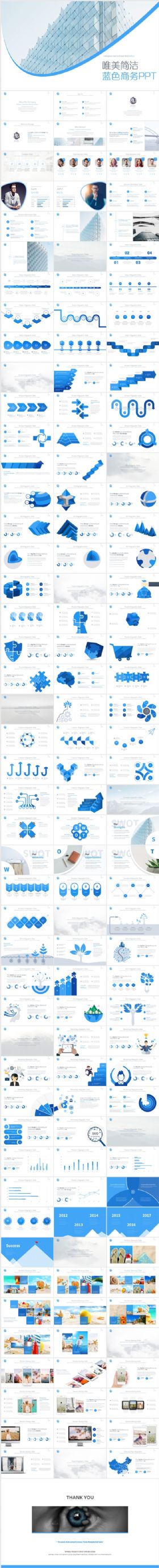 简洁蓝色企业宣传总结商务PPT模板