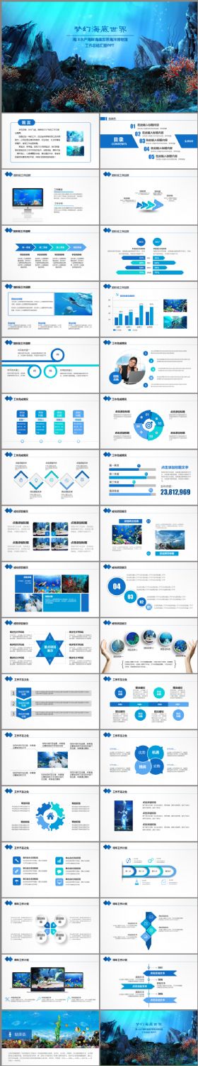 清新简洁海底世界海洋博物馆水产渔业工作总结汇报PPT模板