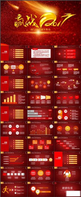 红色大气年会述职报告工作总结新年计划PPT模板