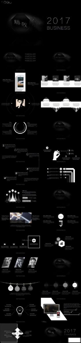 黑色精致时尚商务工作通用PPT模板
