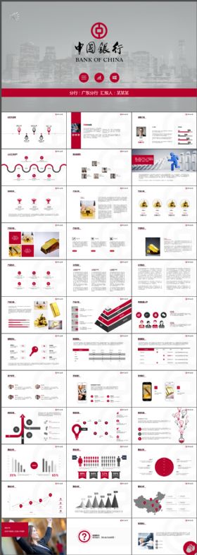 中国银行红色工作计划总结业绩汇报述职报告动态PPT模板