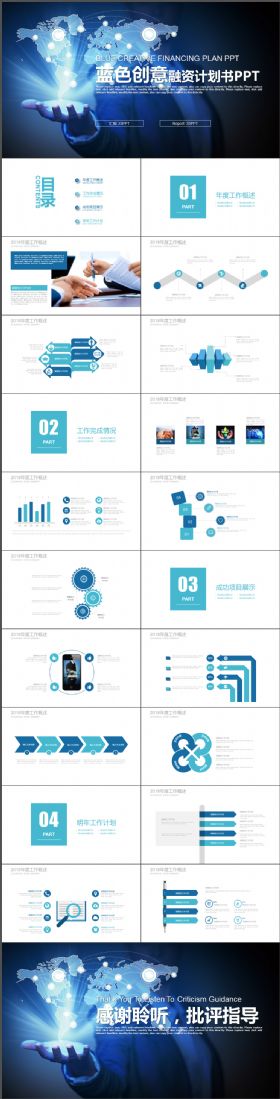 蓝色创意融资计划书PPT模板