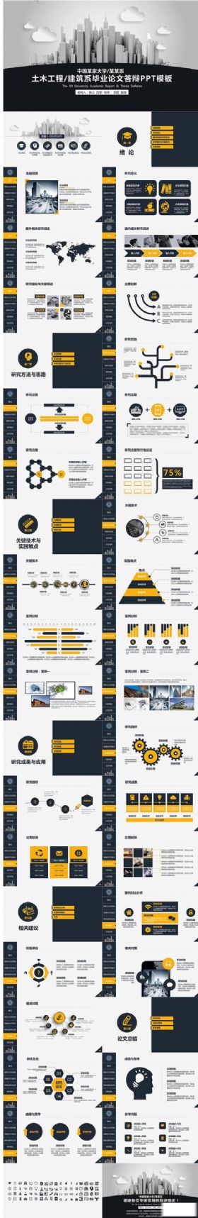 创意简约时尚土木工程大学生毕业论文答辩PPT模板