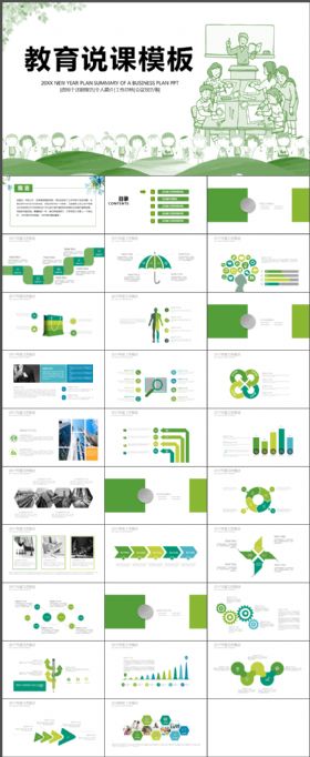 教学类教师说课清新绿色教育教学培训动态PPT模板