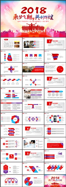 大气2018年终工作总结汇报新年工作计划通用PPT